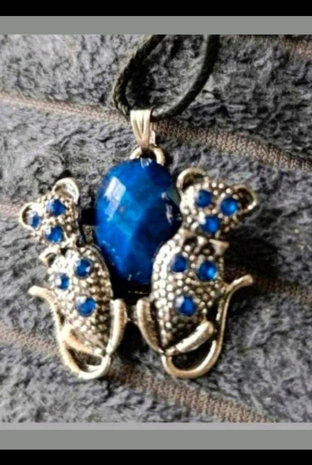 ketting katten blauwe steen, Verzenden, Nieuw, Zilver, Met hanger