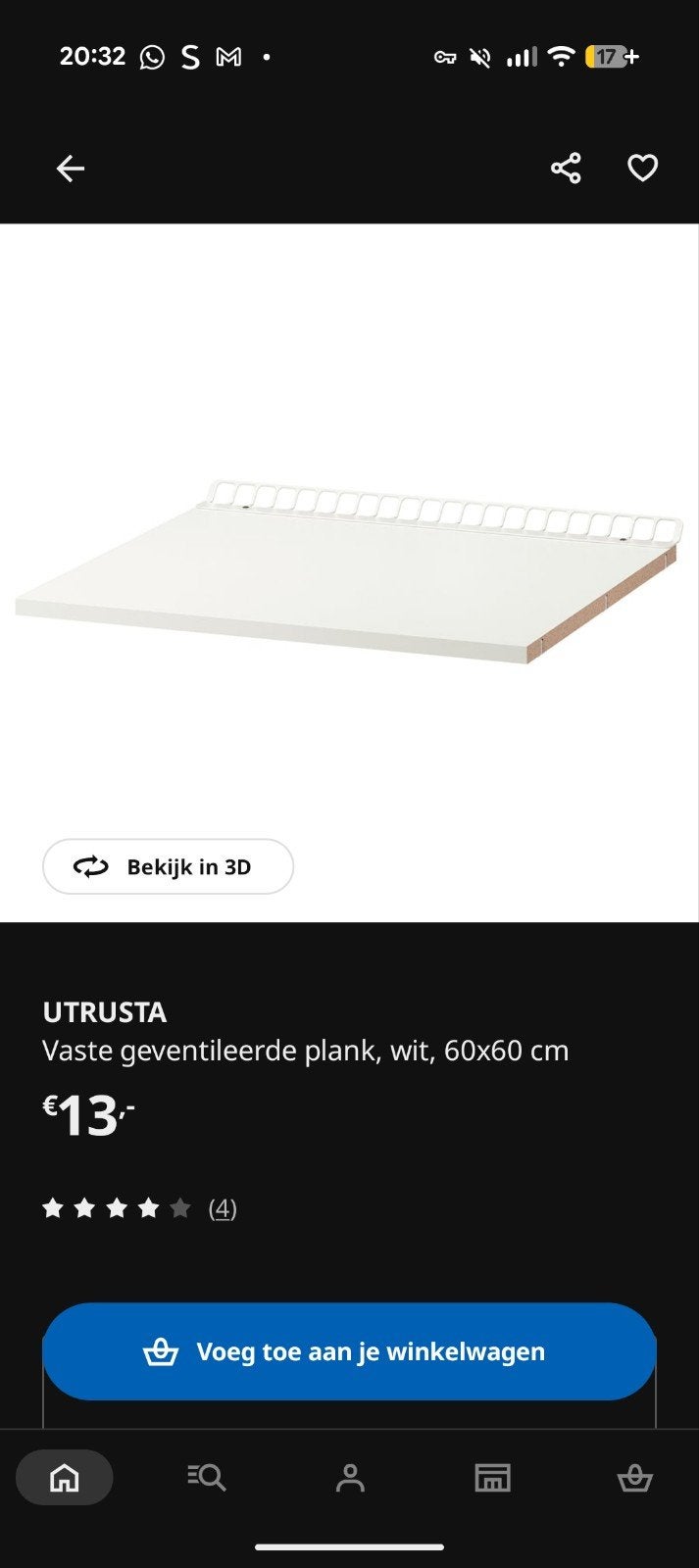 IKEA UTRUSTA geventileerde plank 60x60 cm voor METOD kast, Ophalen, Nieuw