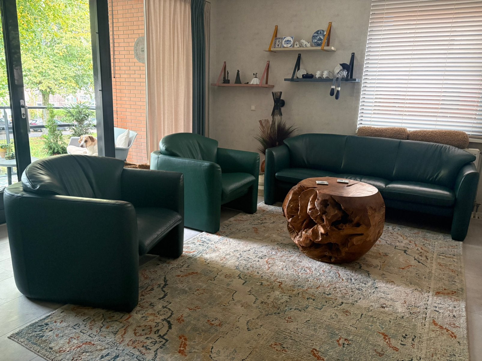 Groen leder leulux bankstel, Ophalen, Zo goed als nieuw