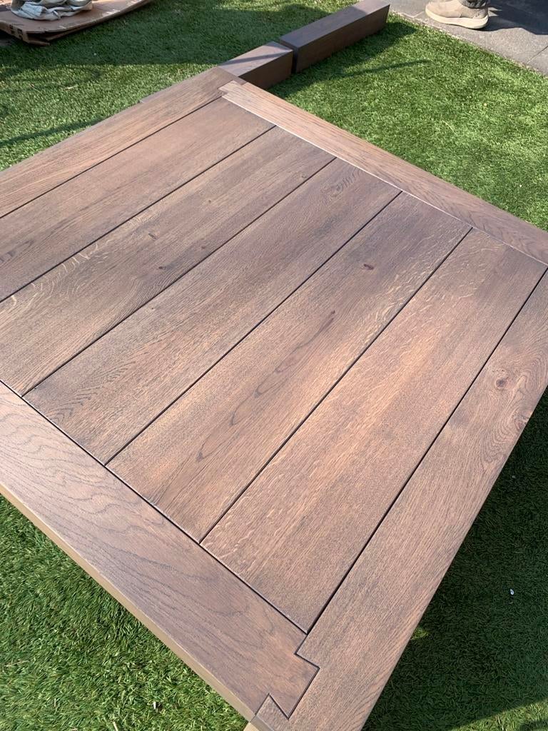 Eikenhouten salontafel met zwaluwstaart ingelegd, Ophalen, Nieuw, Rechthoekig, 100 tot 150 cm