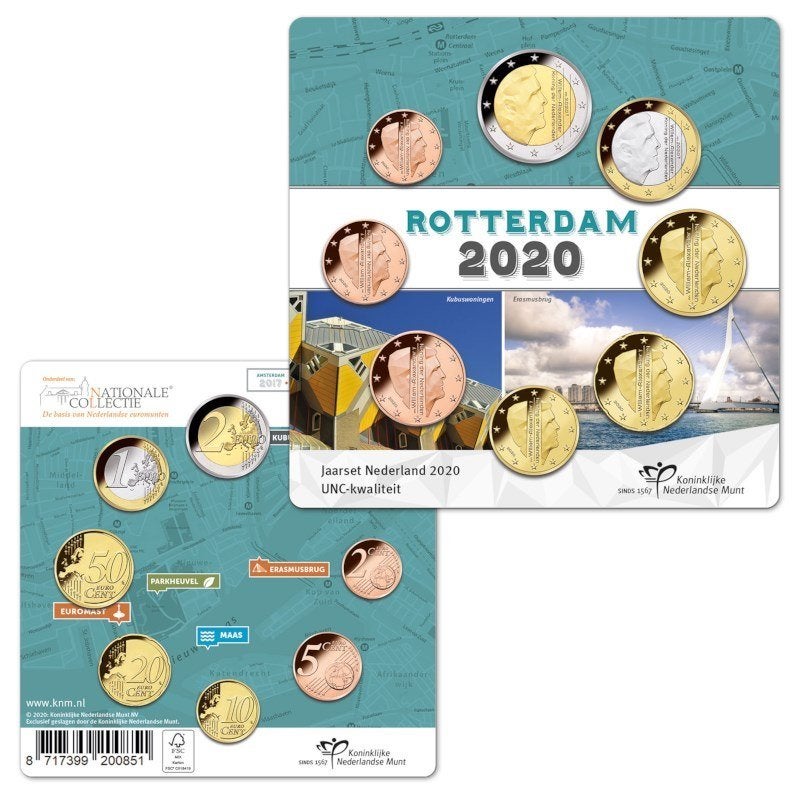 UNC set Nederland 2020 - 1 ct t/m 2 euro - Blister Rotterdam, Verzenden, Overige landen, Overige waardes, Setje