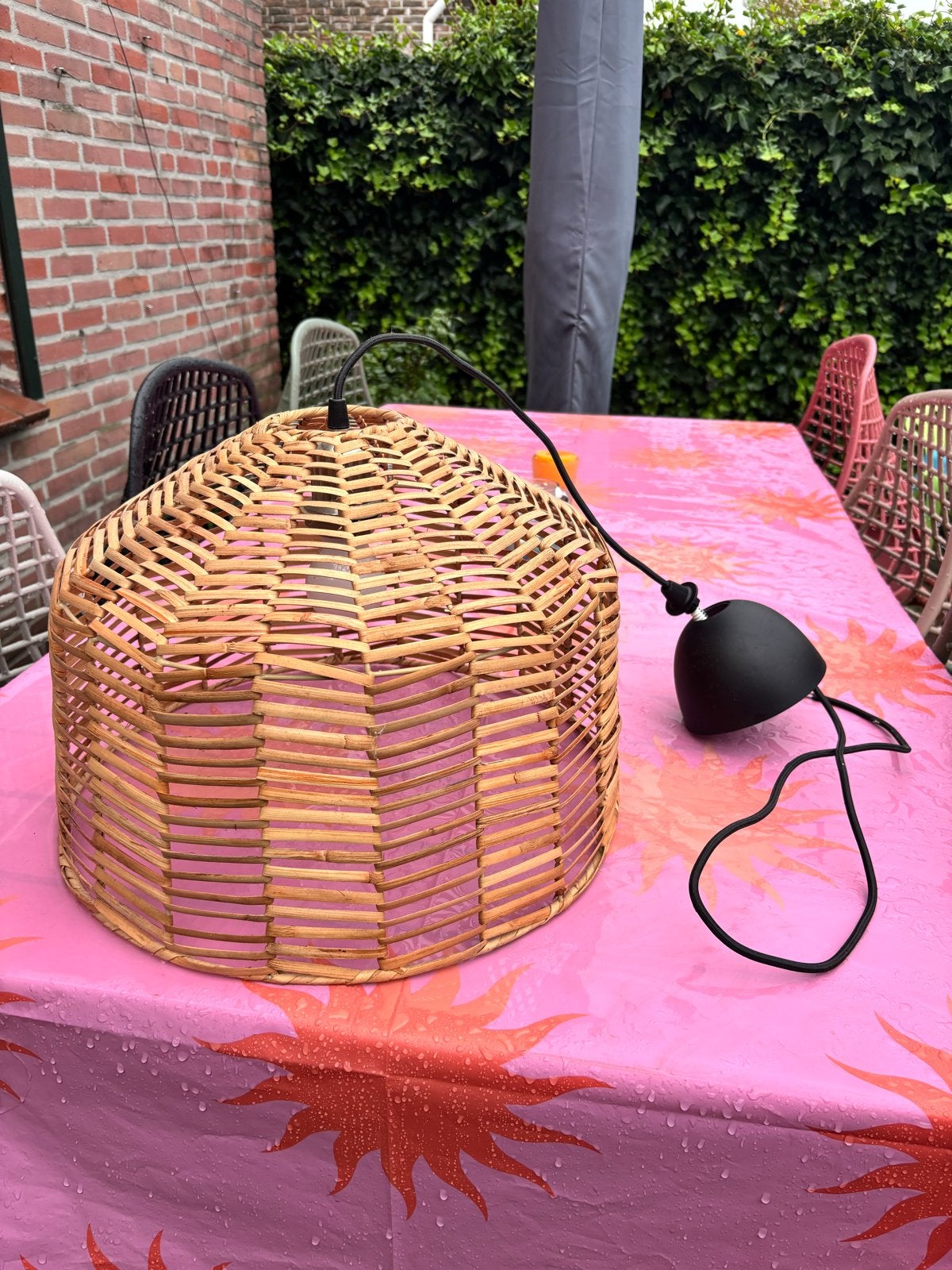 Rotan hanglamp, Ophalen, Zo goed als nieuw, Natuurlijk materiaal, E27 (groot)