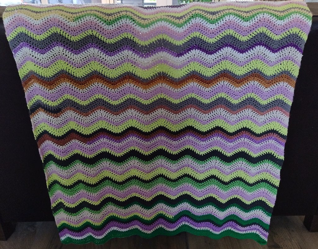 Gehaakte deken 'Golfslag', NIEUW!, Katoen, Woondeken, 120 cm, Handgemaakt