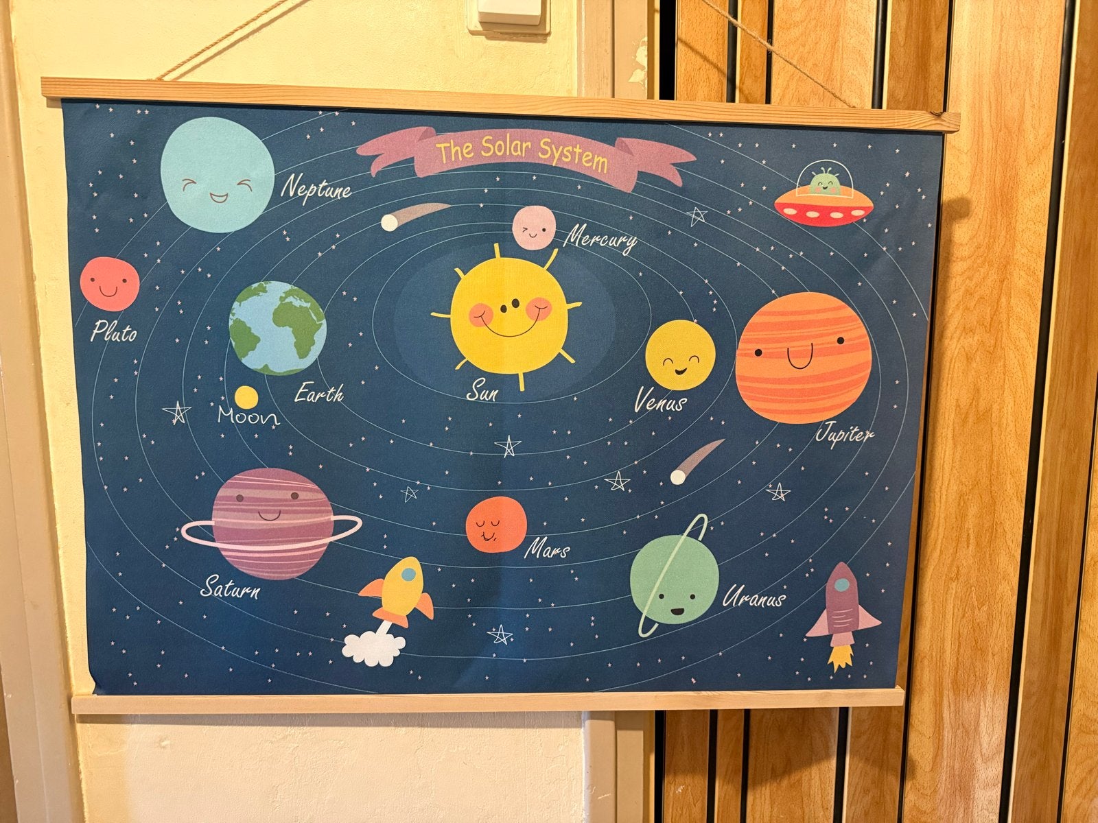 Wanddecoratie Zonnestelsel voor Kinderkamer 85x60 cm, Ophalen, Gebruikt, Wanddecoratie, Ophangbaar