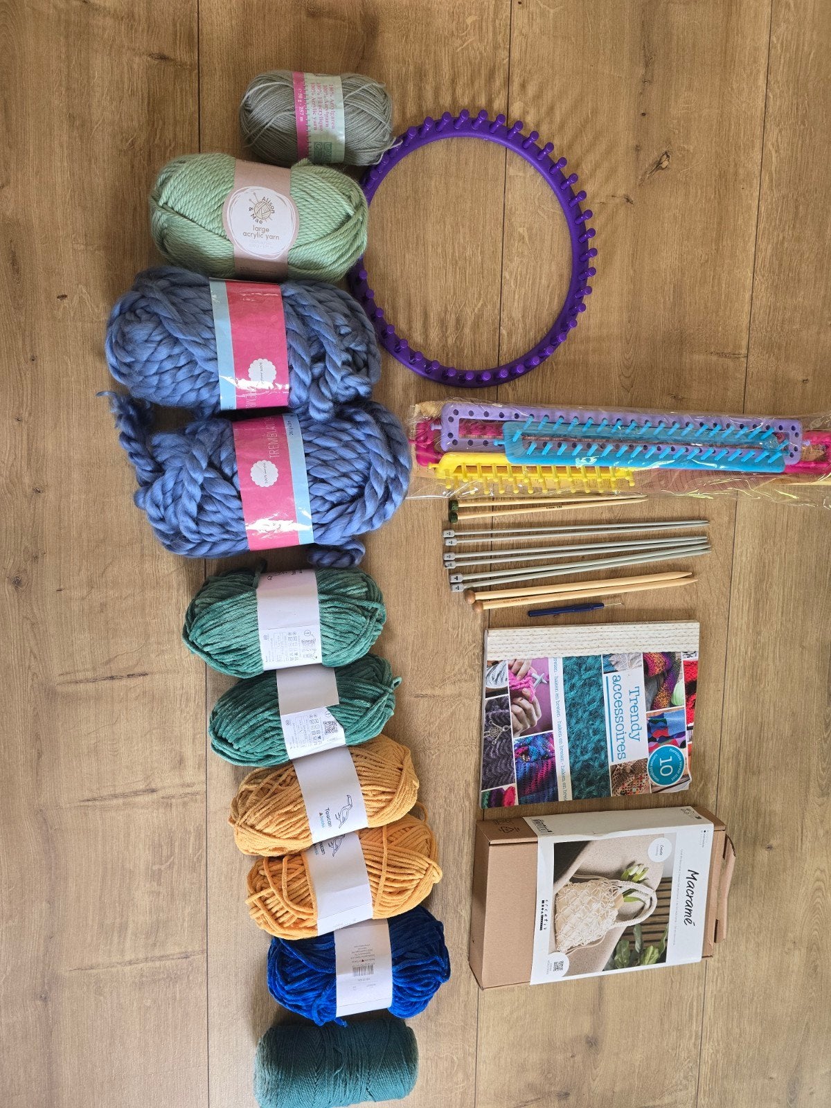 Complete Brei- en Haakset met Macramé Tasje, Ophalen of Verzenden