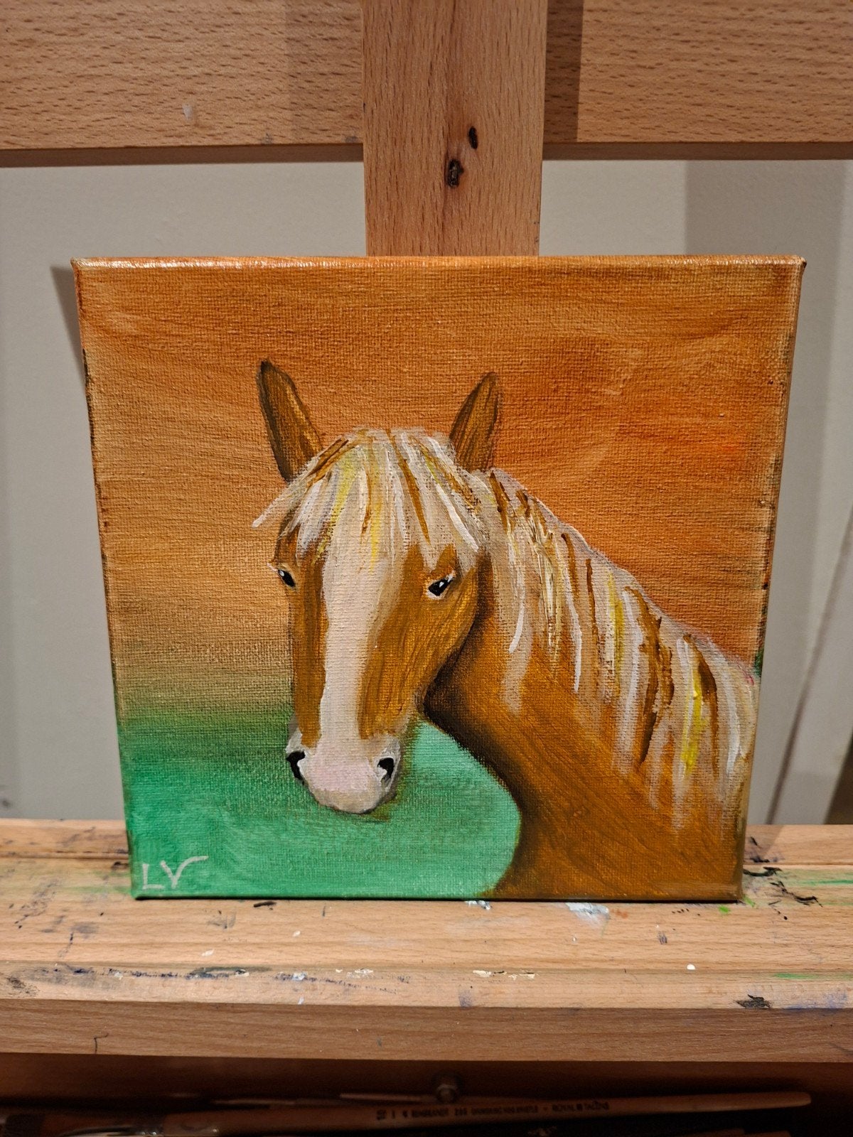 Schilderij paard 20x20 cm - Acrylverf op canvas, Ophalen of Verzenden