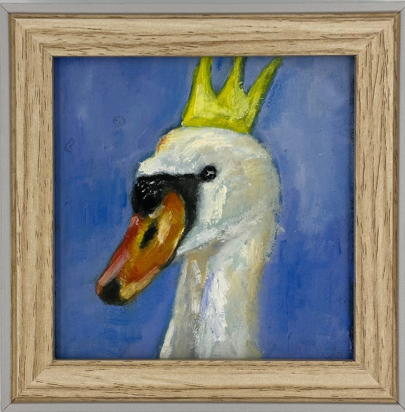 Zwaan vogel met kroon, Antiek en Kunst, Ophalen of Verzenden, Dieren, Olieverf, Overige materialen