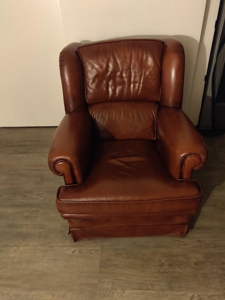 Comfortabele lederen fauteuil, Gebruikt, Leer, Ophalen of Verzenden, 75 tot 100 cm