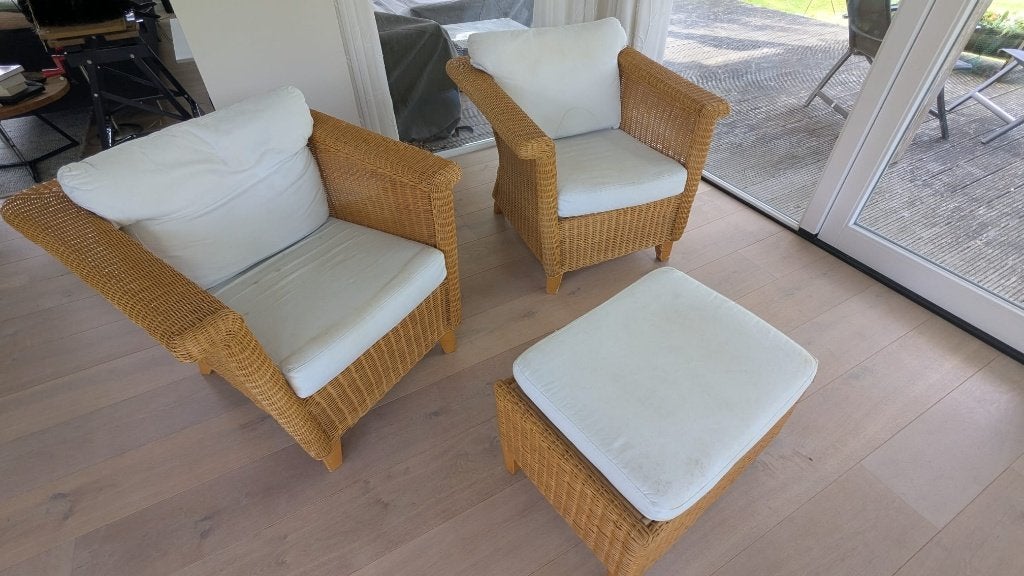 Rotan fauteuils met hocker - 2 stuks, Ophalen, Gebruikt, Twee, Overige kleuren
