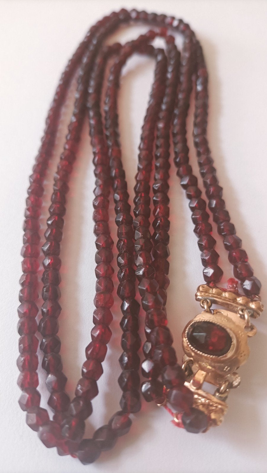 Oude ketting Granaat met gouden Slot, 14 krt, Verzenden, Goud, Ketting, Met edelsteen