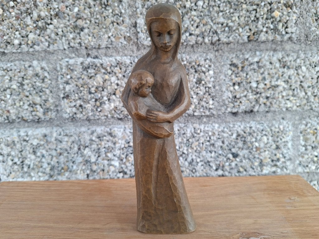 antiek handgemaakte hout sculptuur maria en kind jezus, Antiek en Kunst, Houtsnijwerk, Ophalen of Verzenden, Handgemaakt, Hout