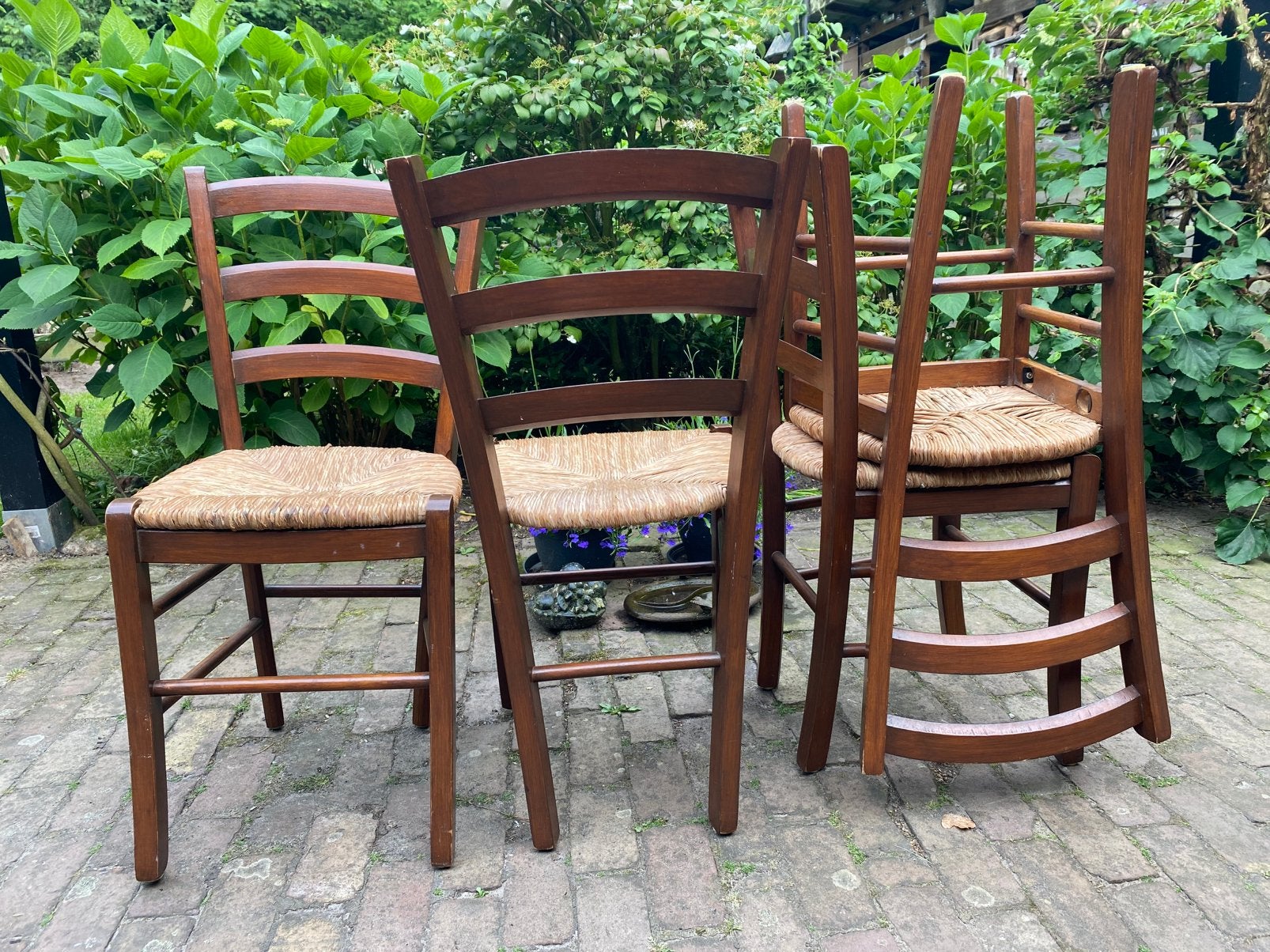 4 eethoekstoelen met rotan zitting., Ophalen of Verzenden