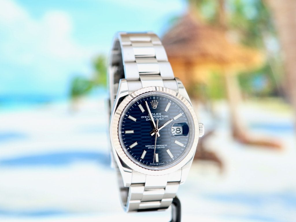 Rolex Datejust 36mm Bue Motif 126234 Briljante Staat 02-2022, Staal, Polshorloge, Ophalen of Verzenden, Zo goed als nieuw