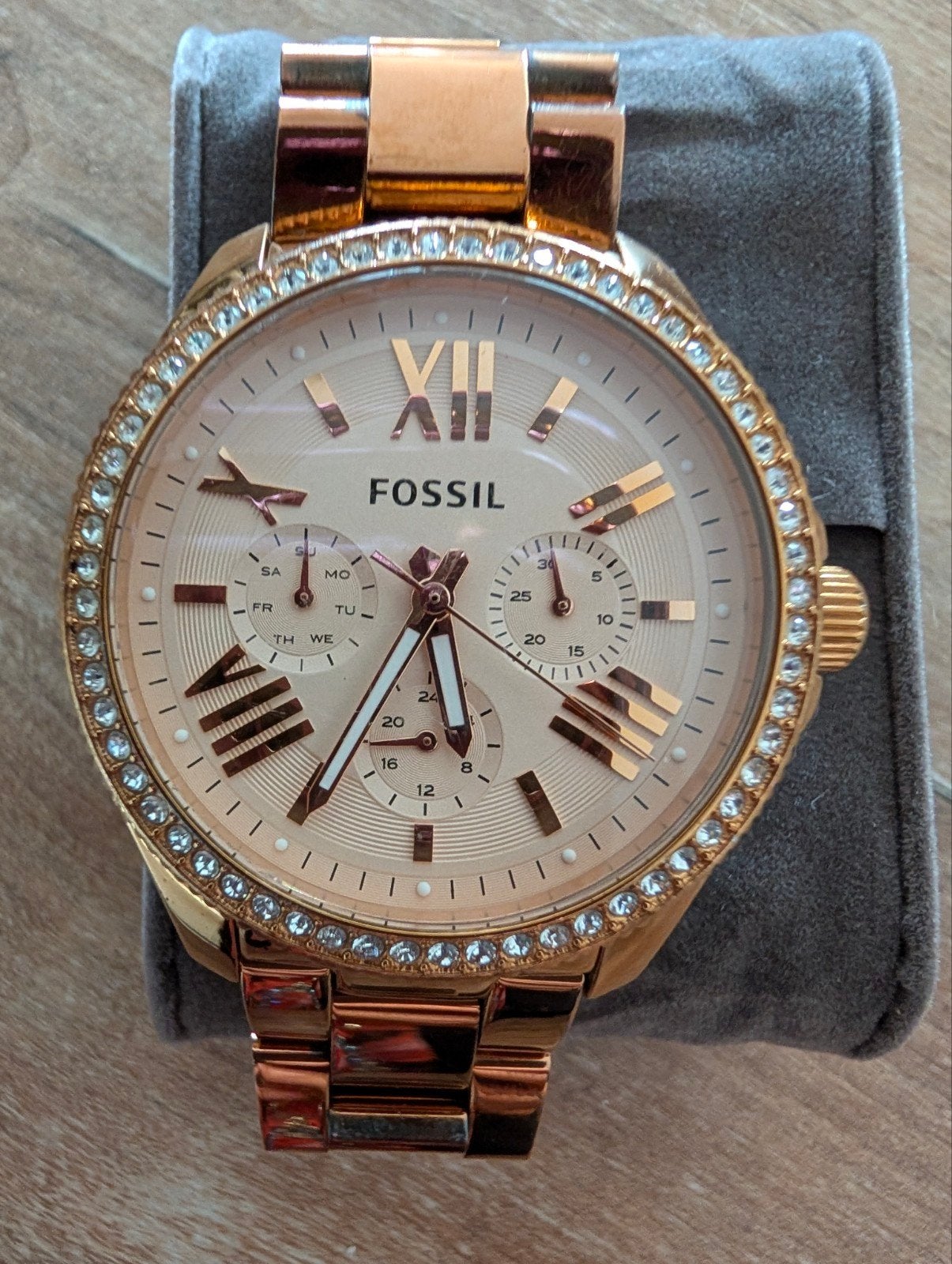 Fossil Dameshorloge Roségoud met Strass, Overige merken, Overige materialen, Polshorloge, Ophalen of Verzenden