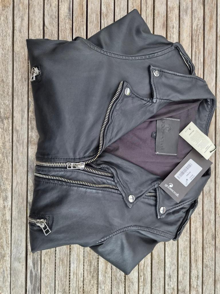 Stoere Lederen jacket, merk Goosecraft, maat L, Goosecraft, Zwart, Maat 42/44 (L), Nieuw