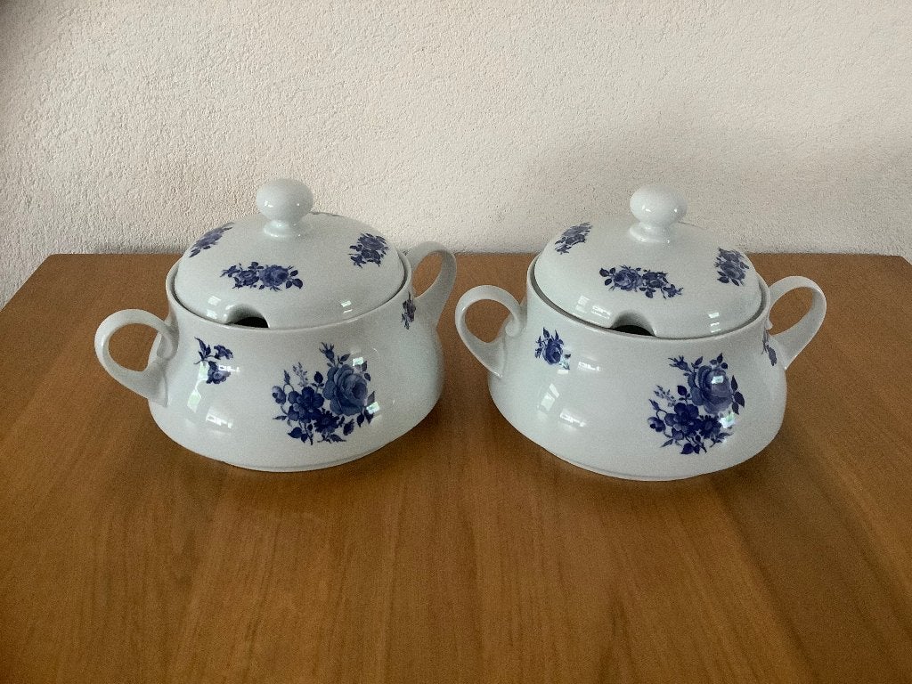 Twee KOBALT porseleinen Terrines / dekschalen Winterling, Ophalen
