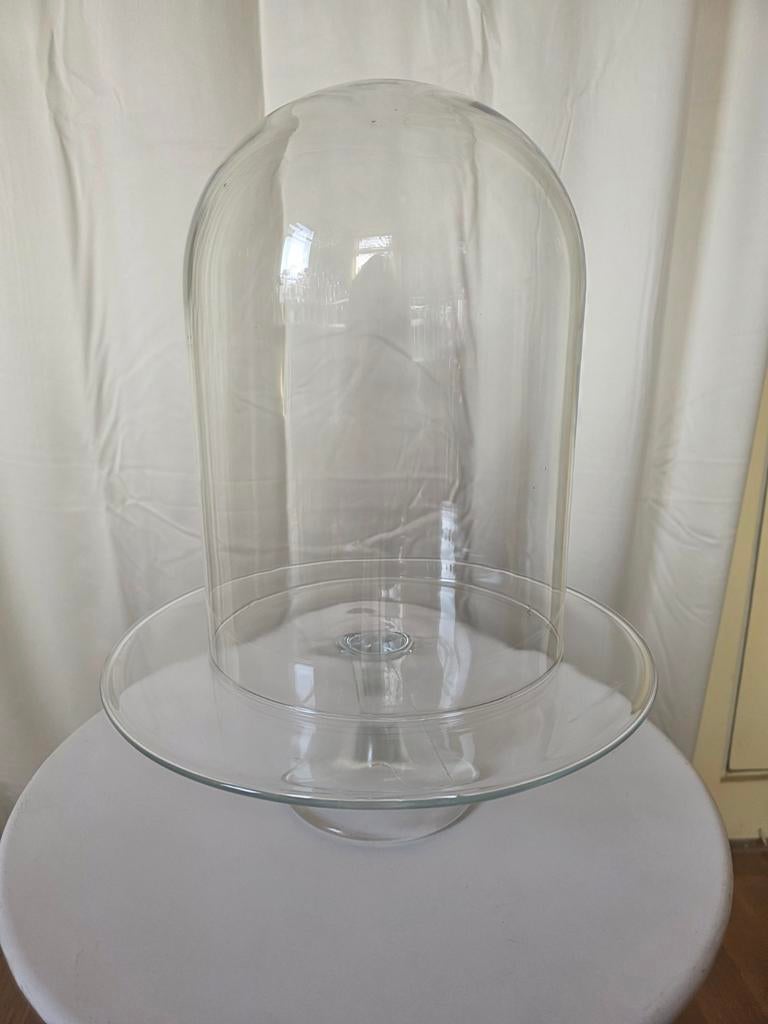 Glazen stolp met taartschaal - 20 cm breed, 32 cm hoog, Ophalen of Verzenden