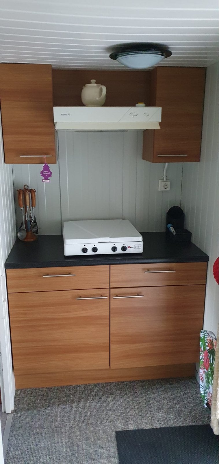 Compact keukenblok met kookplaat en afzuigkap, Ophalen, Gebruikt, Bruin, Enkelwandige keuken