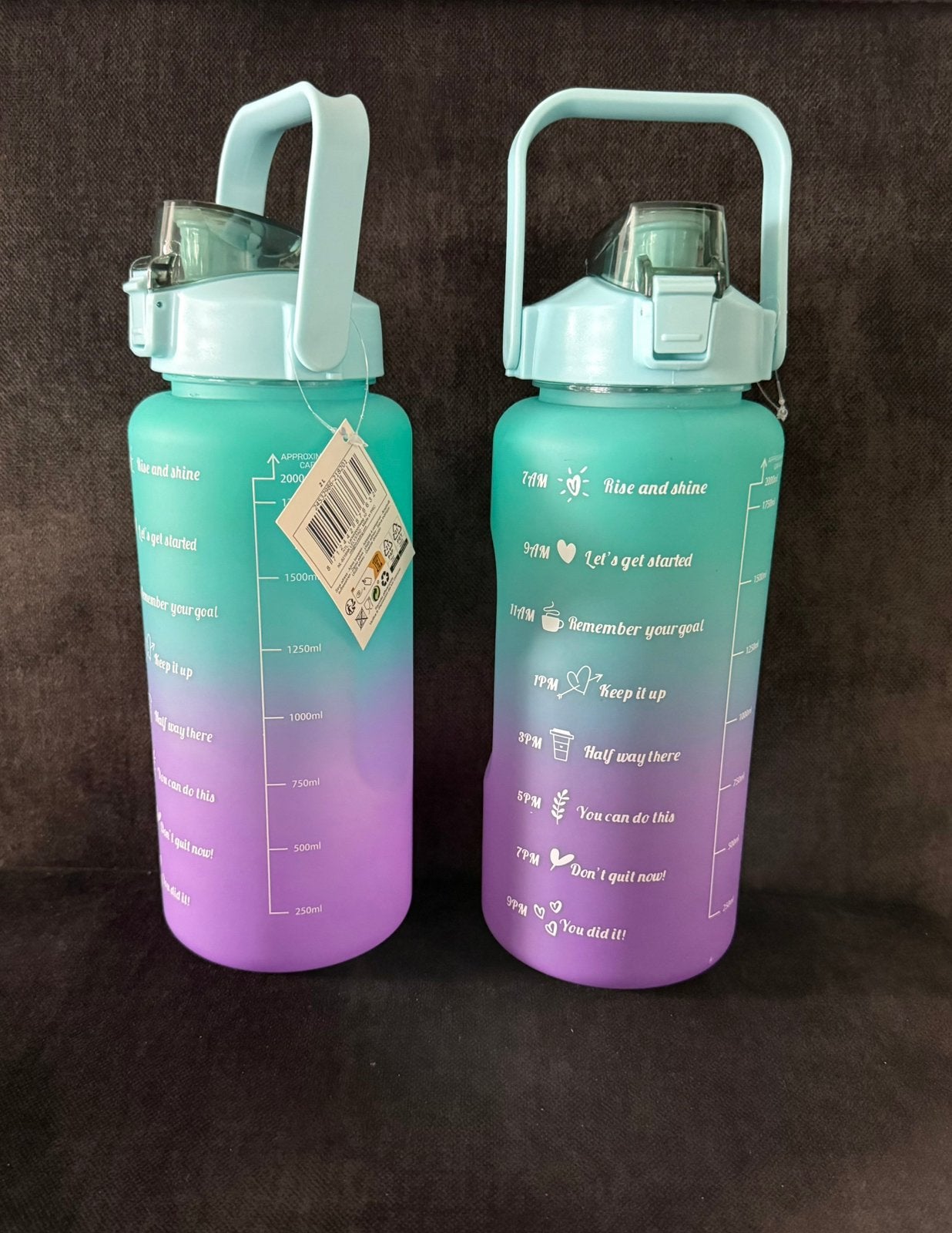 2x Motivatie Waterfles 2L - Groen/Paars Gradient, Ophalen of Verzenden, Nieuw