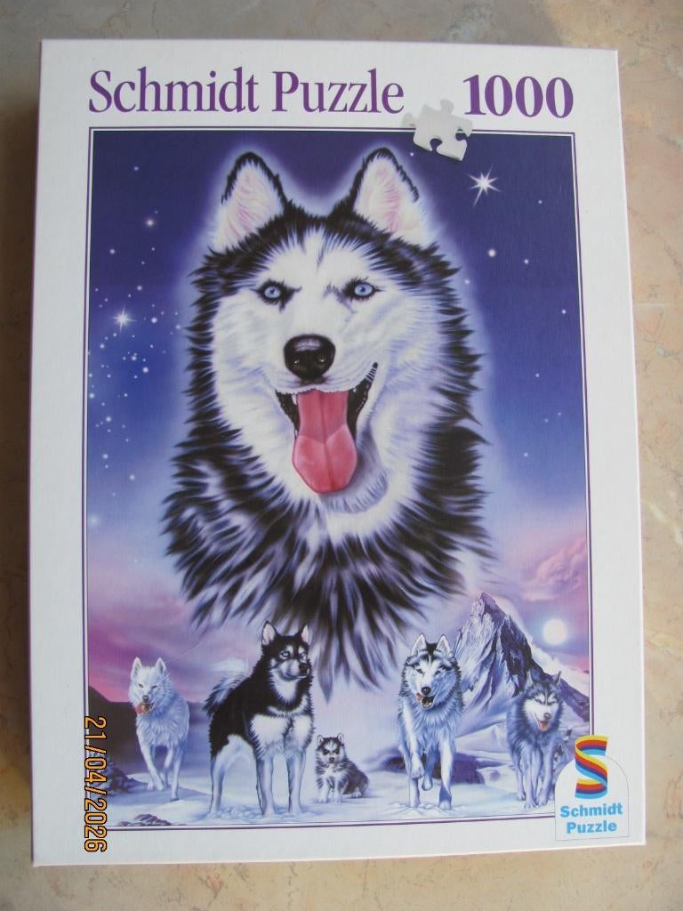 NIEUWSTAAT 1000 st PUZZEL Huskies Poolnacht SCHMIDT nr 57250, Ophalen of Verzenden, 500 t/m 1500 stukjes, Zo goed als nieuw, Legpuzzel