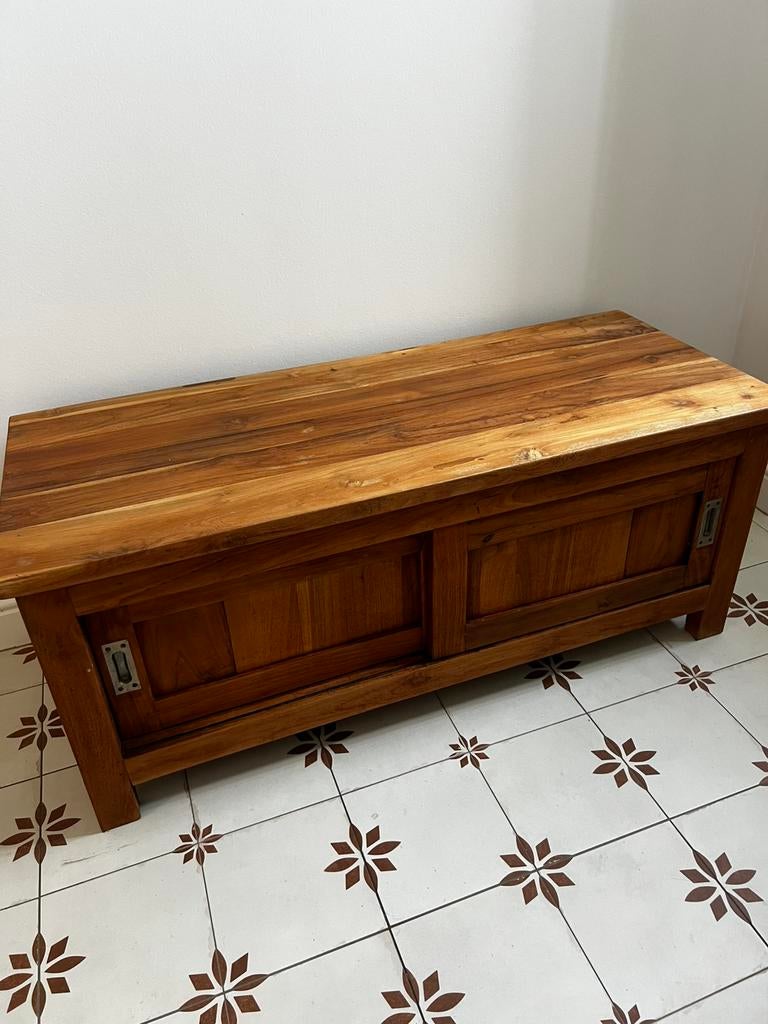 Teak houten tv kastje/tv-meubel, Huis en Inrichting, Ophalen, 100 tot 150 cm, Zo goed als nieuw, Minder dan 100 cm
