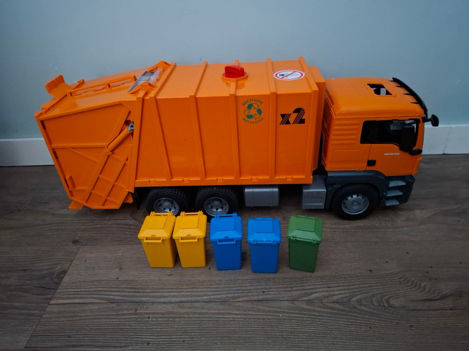 Bruder Vuilniswagen met Extra Containers, Ophalen of Verzenden, Gebruikt