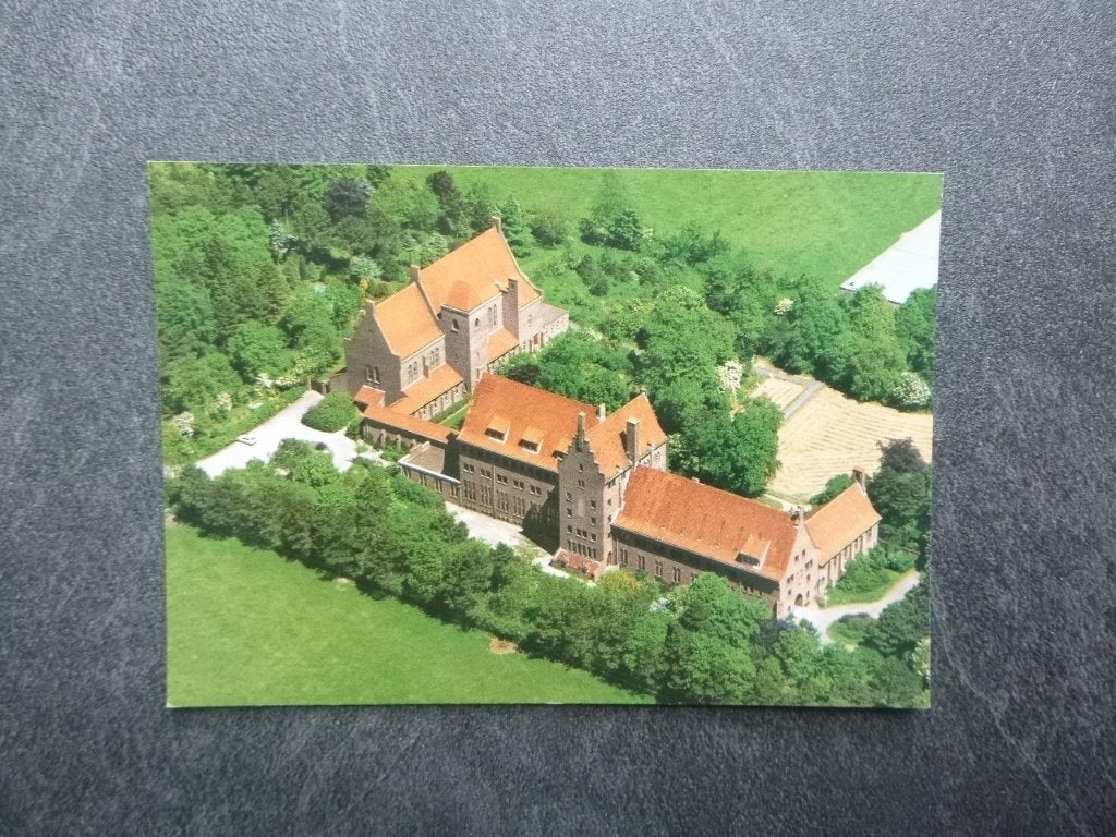 Egmond Binnen, st. Adelbert Abdij, luchtfoto 1987, Verzenden, 1980 tot heden, Ongelopen, Noord-Holland