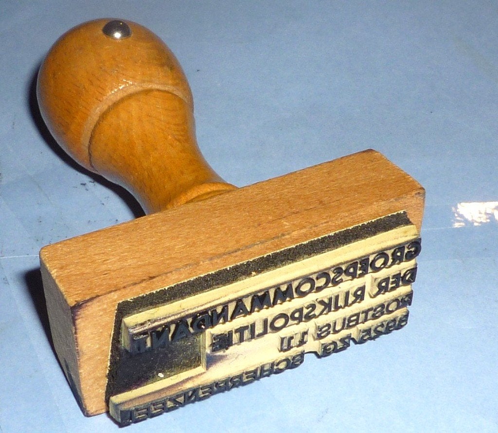 Oude stempel Groepscommandant der Rijkspolitie Scherpenzeel, Ophalen of Verzenden, Overige soorten, Nederland, Overige typen
