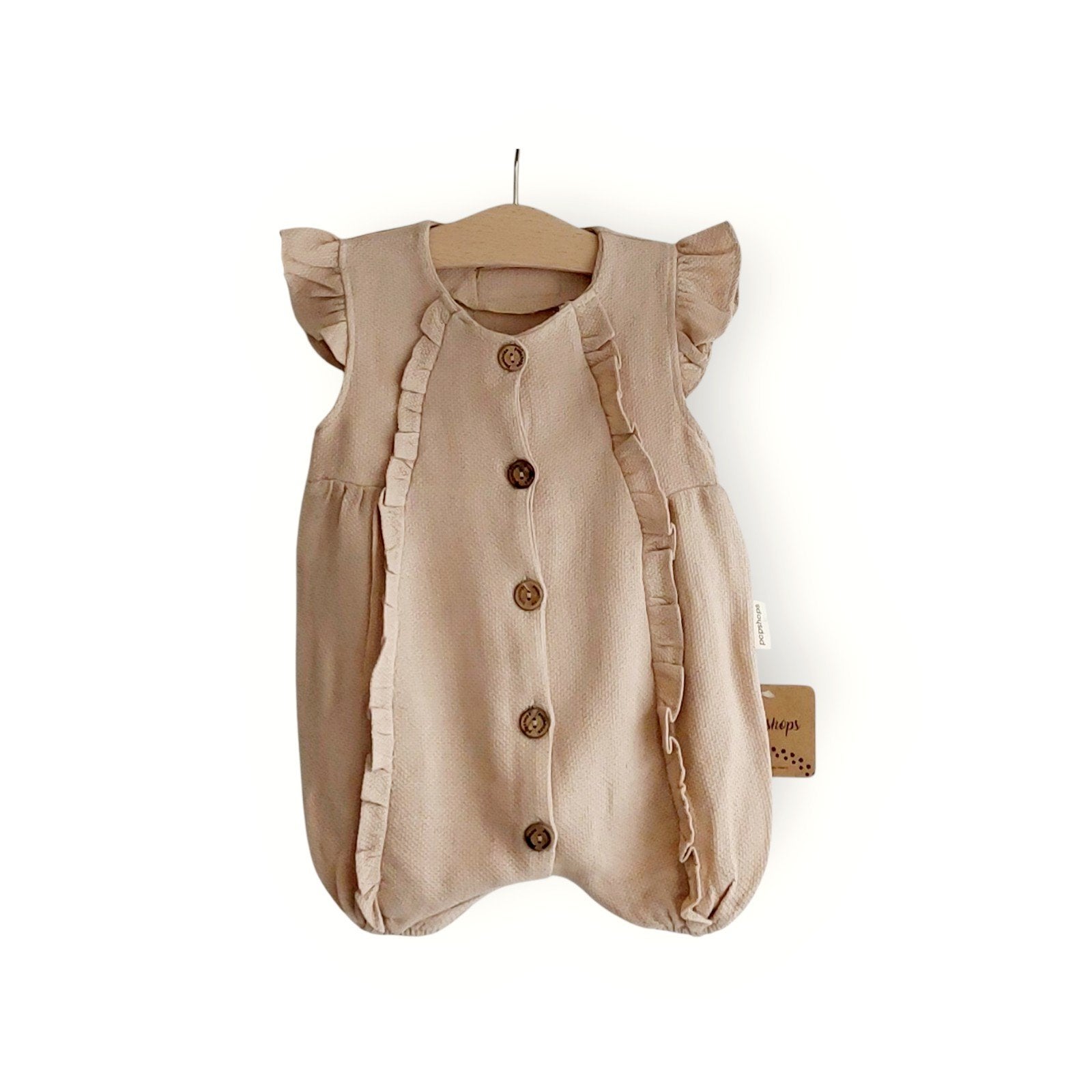 Schattige beige romper met ruches en knoopjes, Ophalen of Verzenden, Nieuw, Onbekend, Meisje