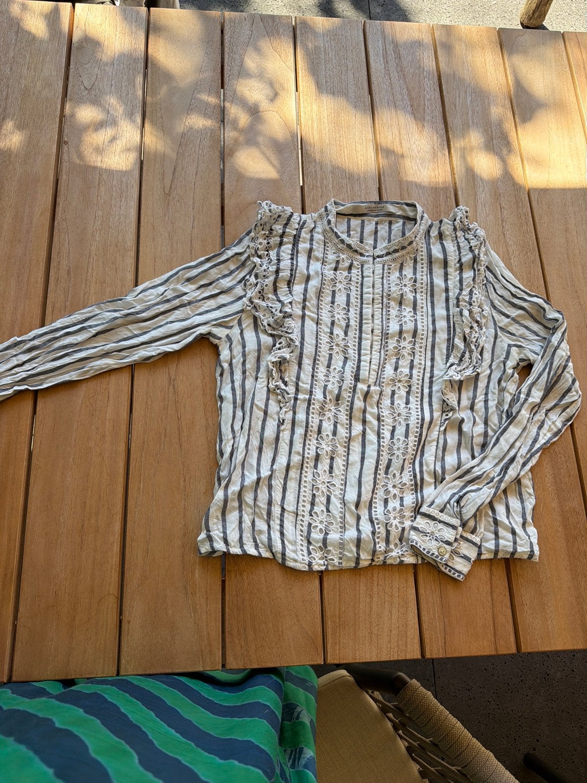 Scotch & Soda blouse met strepen en borduursels - Maat XS, Ophalen of Verzenden, Zo goed als nieuw, Maat 34 (XS) of kleiner, Wit
