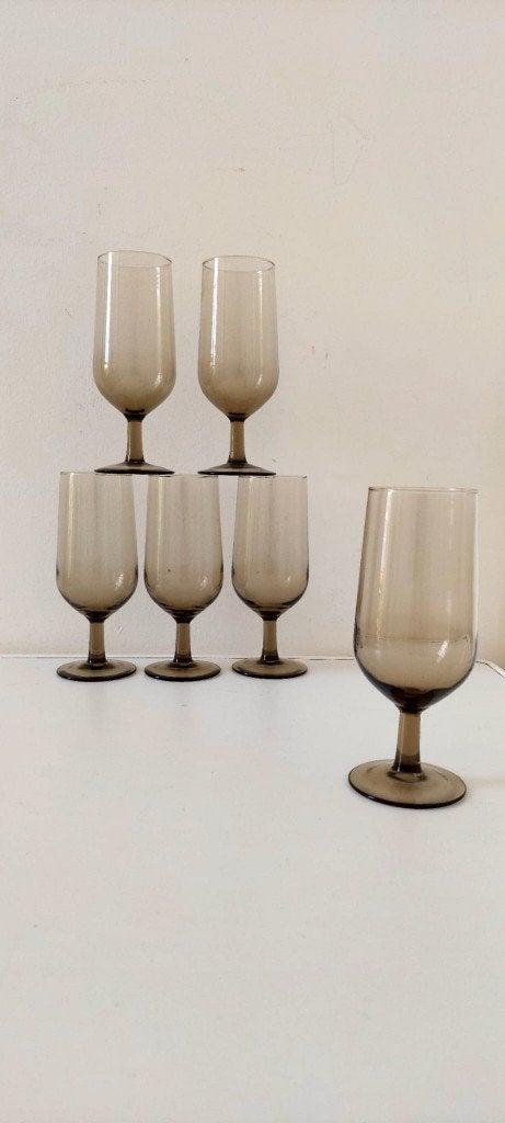 Vintage Luminarc rookglas glas glazen – Jaren 70 (Set van 6), Eu, Eu, Overige typen, Ophalen of Verzenden