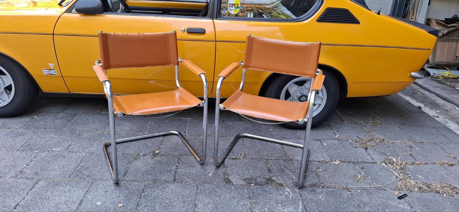 2x Vintage Italiaanse buisframe stoelen met leer, Ophalen