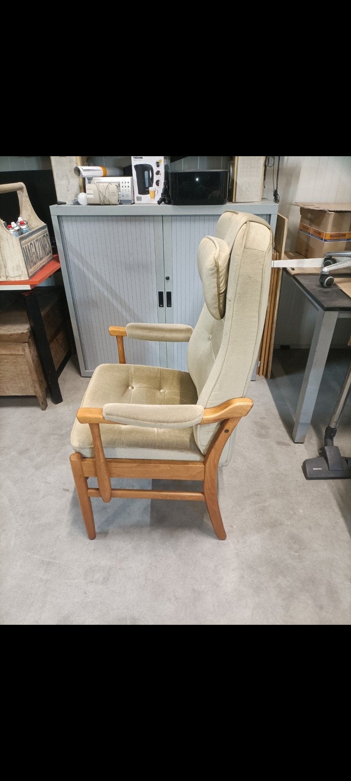 farstrup fauteuil / relaxstoel met houten frame, Huis en Inrichting, Hout, Gebruikt, Overige kleuren, Vintage