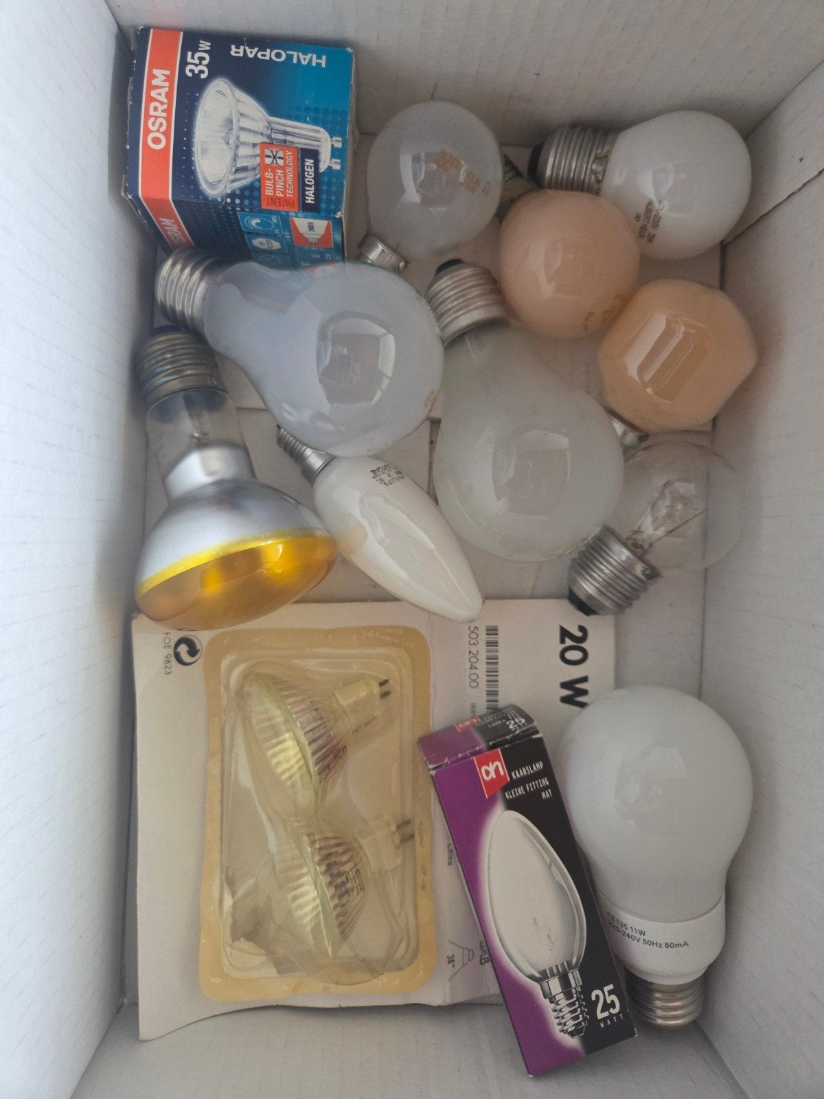 Diverse gloeilampen en halogeenlampen, verschillende types, Ophalen, Wit, Osram, E14 (klein)
