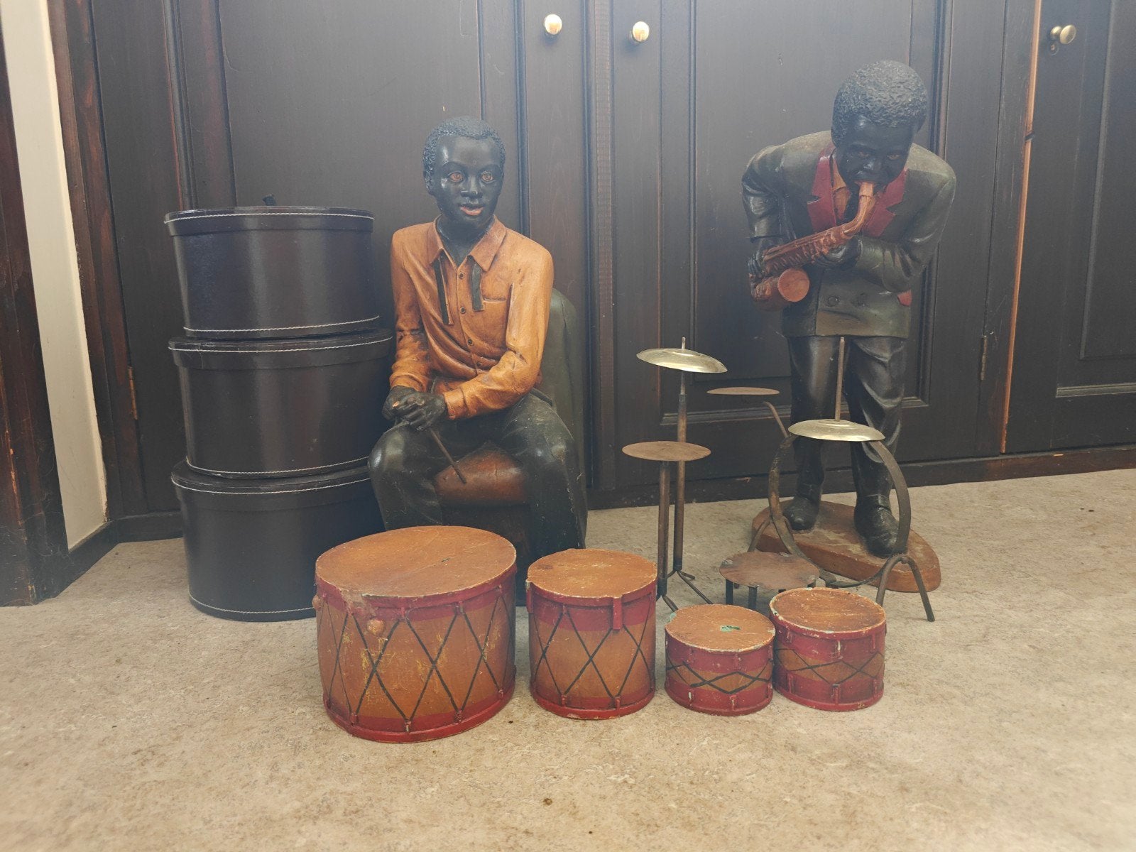 Vintage Jazz Muzikanten Beelden met Trommels, Ophalen