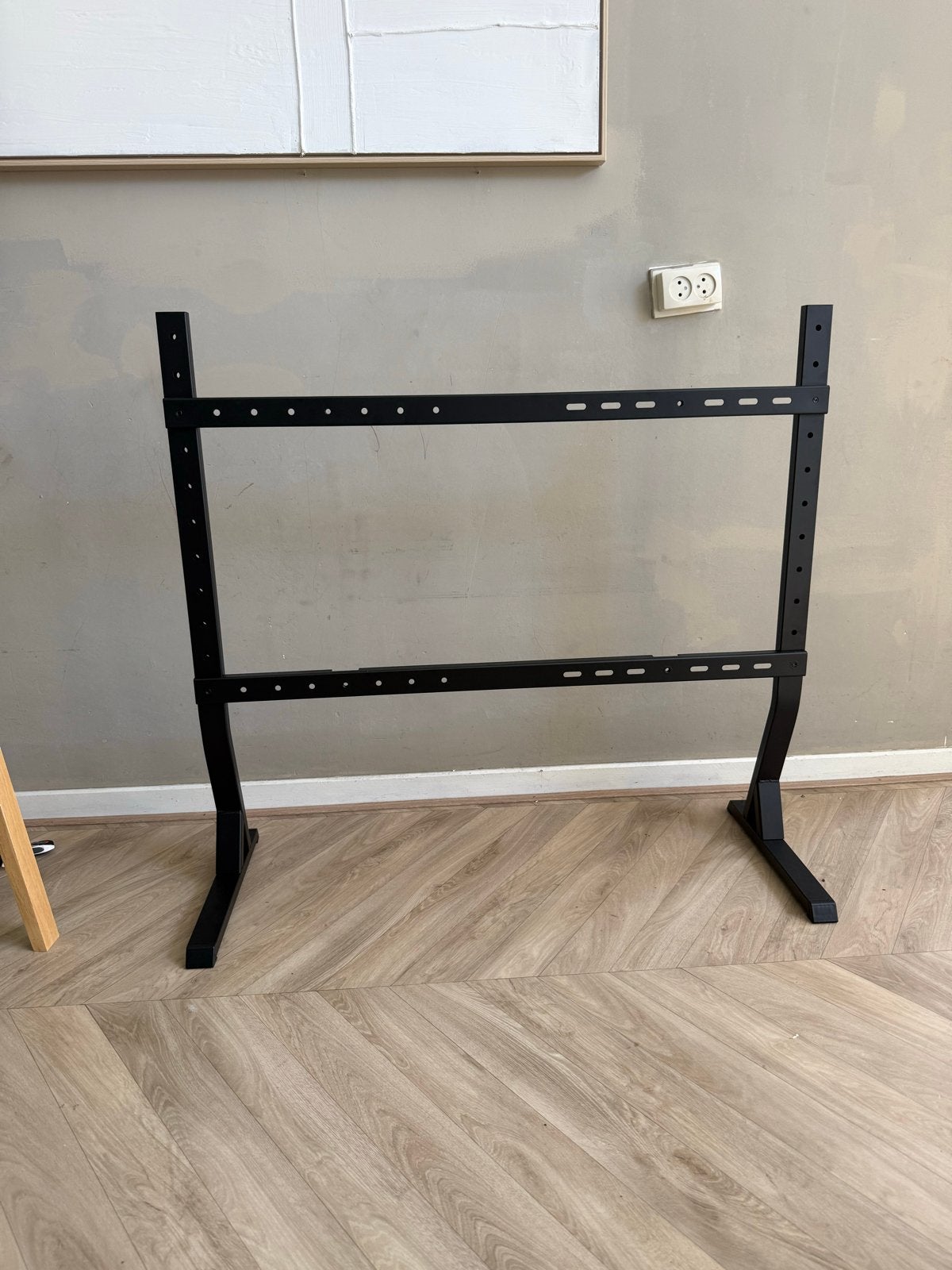 Zwart metalen TV-standaard / samsung the frame 65 inch, Ophalen of Verzenden, Zo goed als nieuw