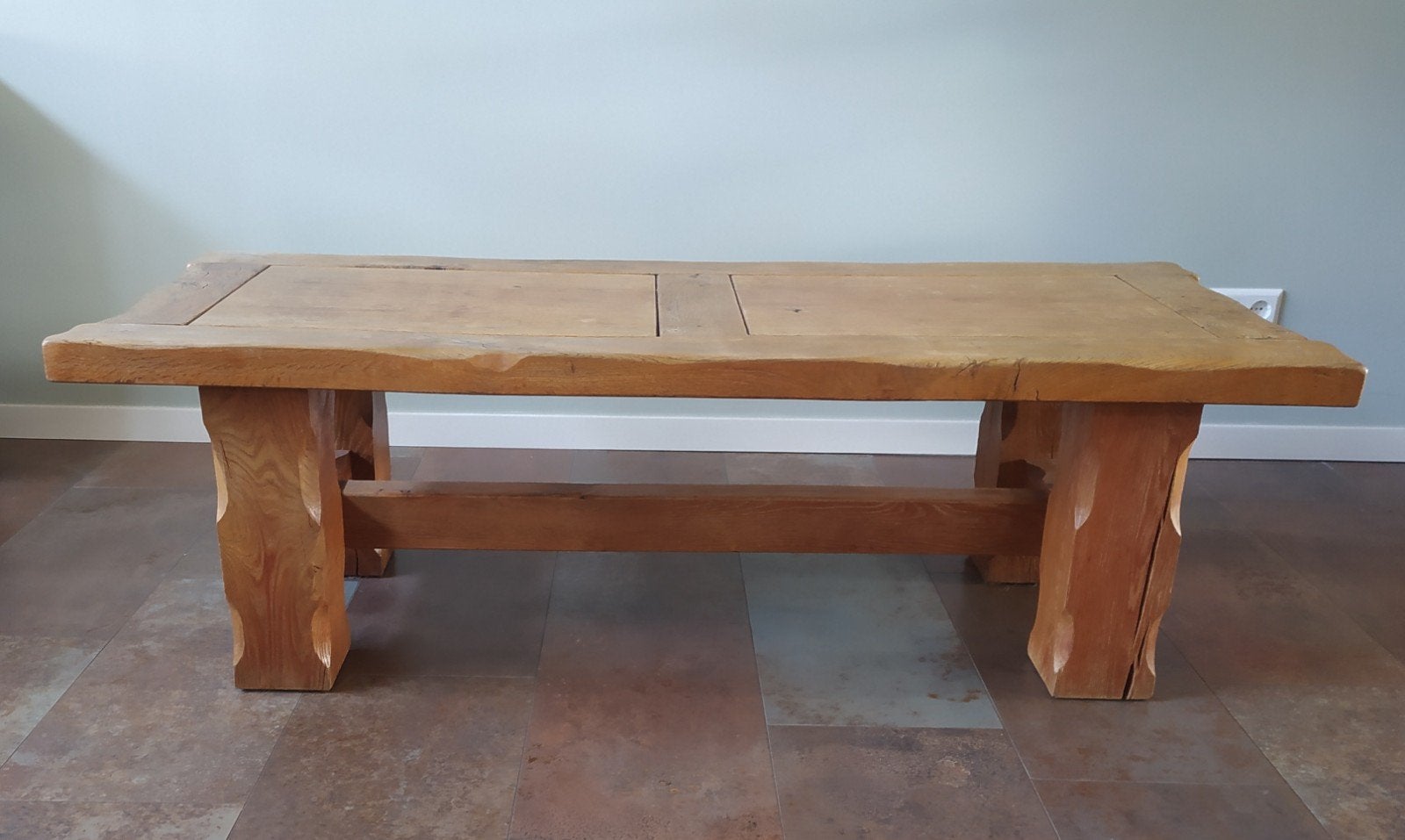 Robuust eiken salontafel, Ophalen, Gebruikt, 100 tot 150 cm, Eikenhout