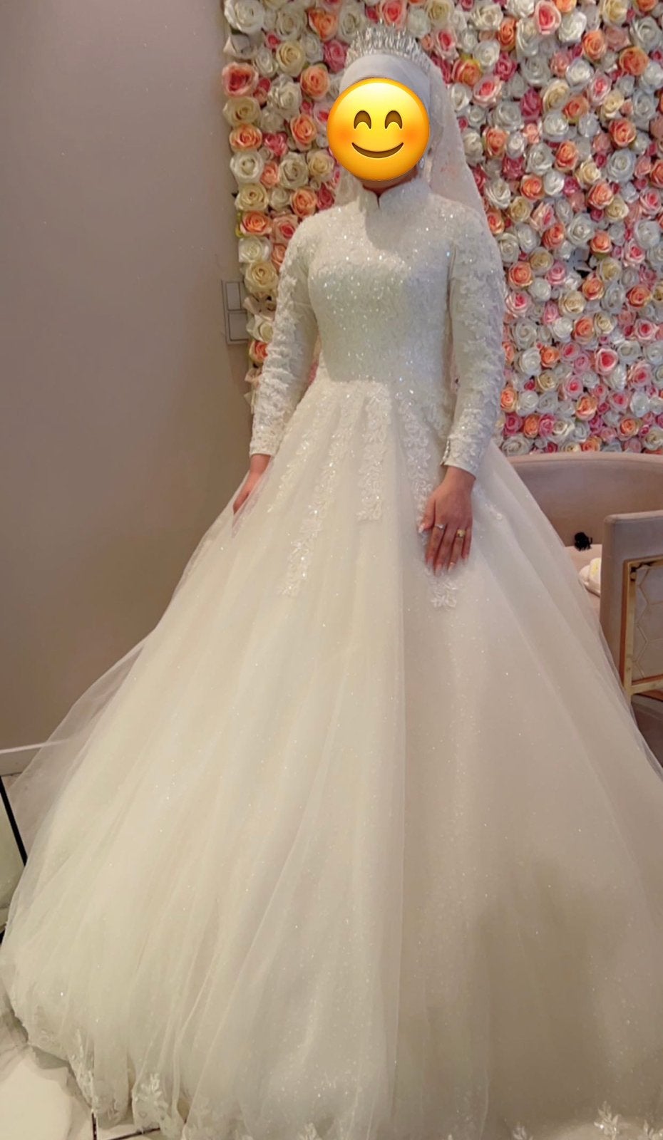 Prachtige witte trouwjurk met lange mouwen en sluier, Ophalen, Zo goed als nieuw, Wit, Trouwjurk