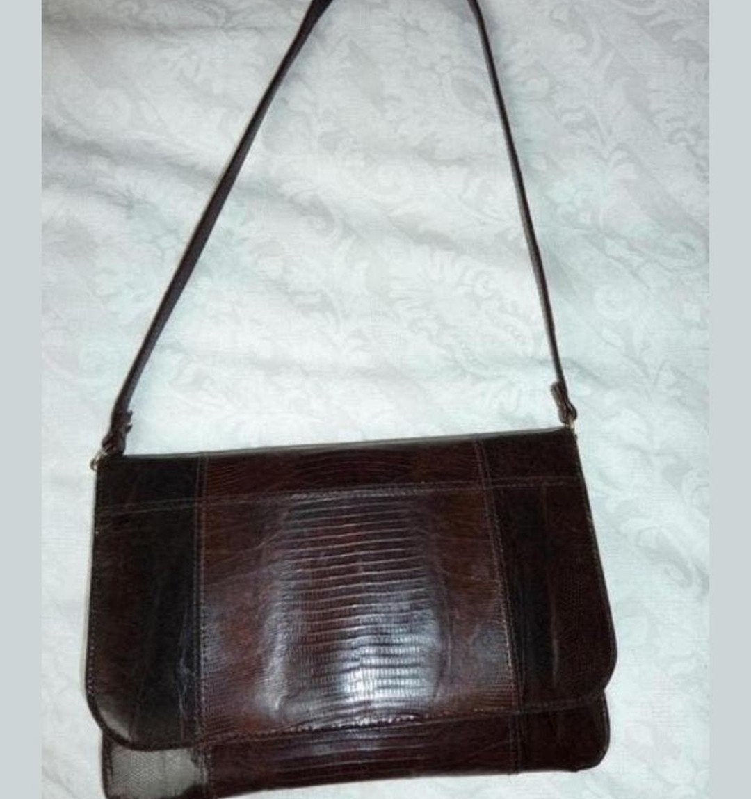 Vintage Slangen Leren Tas - Jaren '60, Ophalen of Verzenden, Gebruikt, Bruin, Handtas