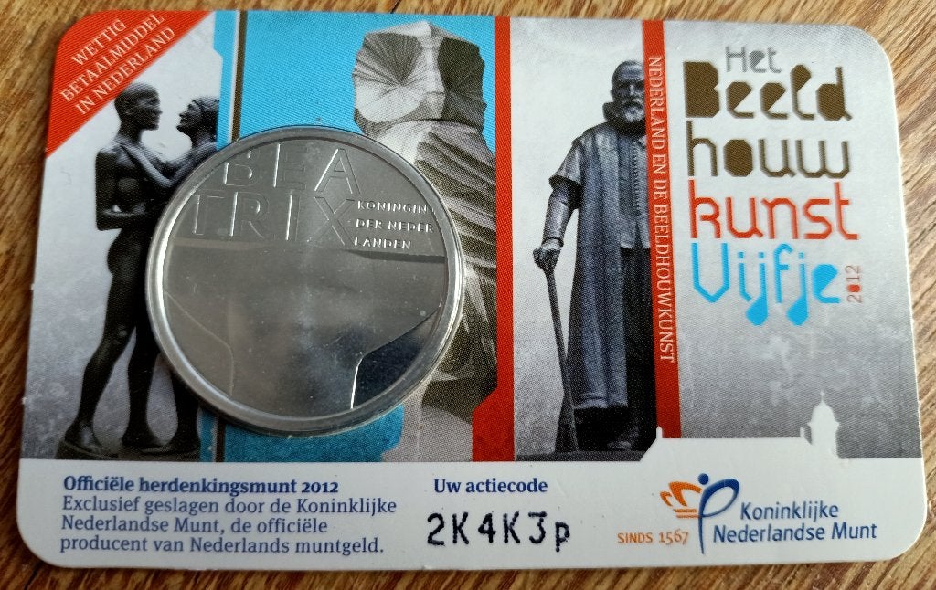 Het Beeldhouwkunst Vijfje 2012, Koningin Beatrix, Zilver, Euro's, Ophalen of Verzenden