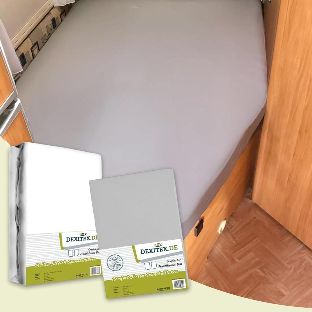 Textielpakket Frans bed - 1 hoeslaken en 1 molton - rechts -, Caravans en Kamperen, Caravan accessoires, Dexitex.nl, Verzenden
