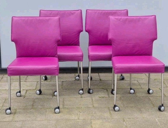 Design on stock Yaka eetkamerstoelen rvs leer fuchsia 4 stuk, Overige kleuren, Ophalen of Verzenden, Zo goed als nieuw, Vier