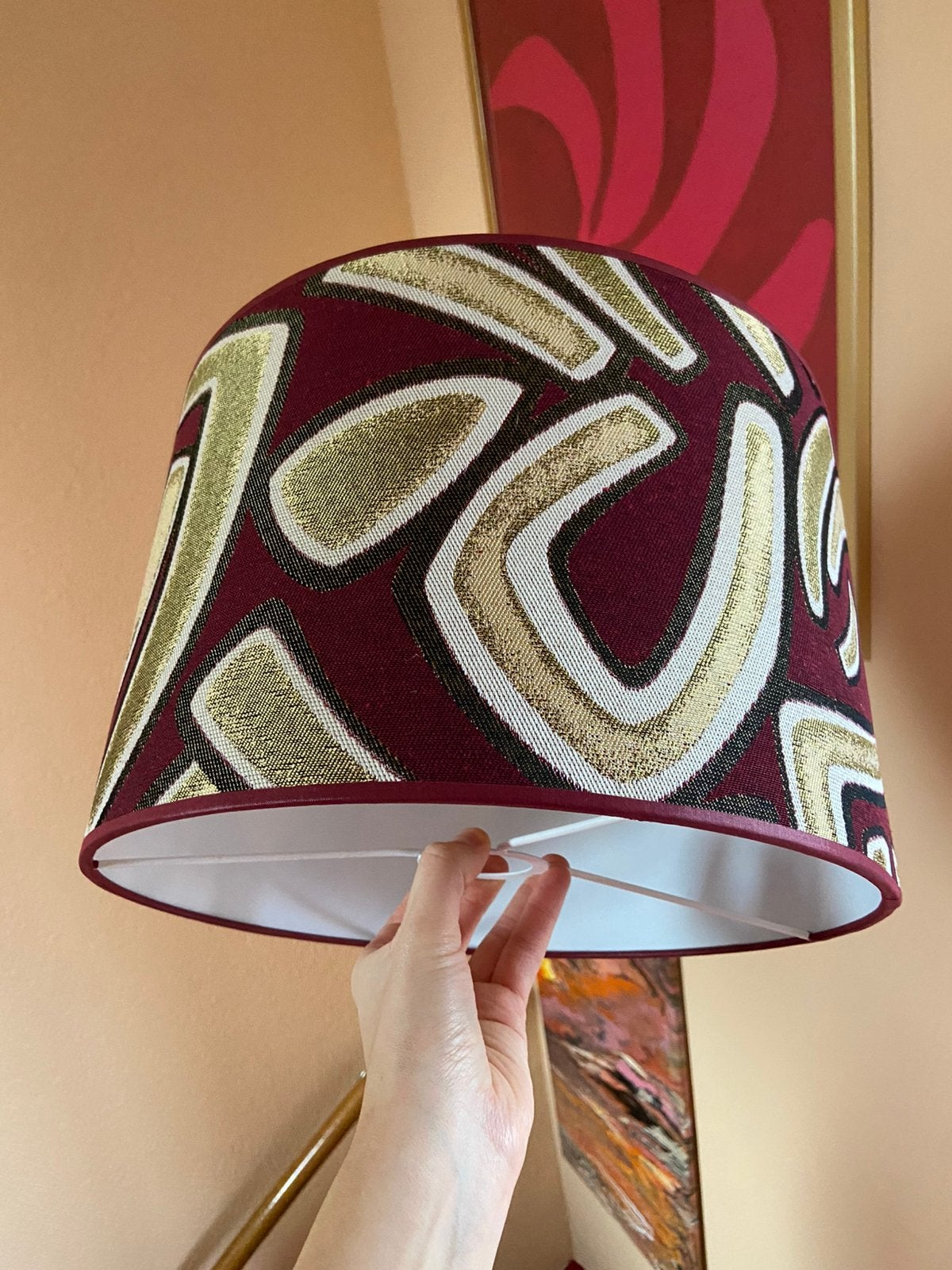 Lampenkap bordeaux rood goud print, Ophalen, Rond, Zo goed als nieuw, Minder dan 25 cm