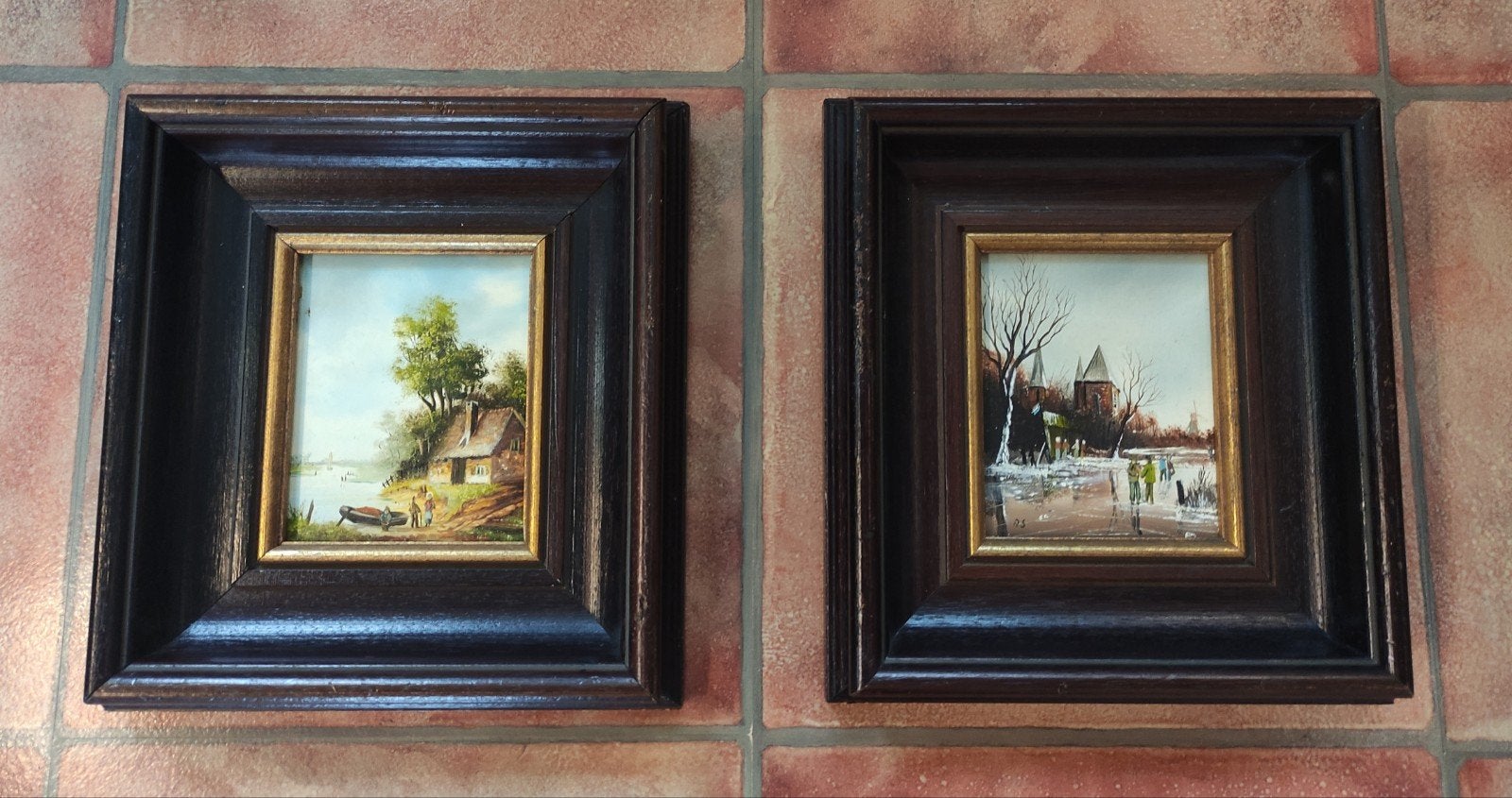 A.S. gesigneerd.PENDANT=2 schilderijen voor 1 biedprijs, Ophalen of Verzenden