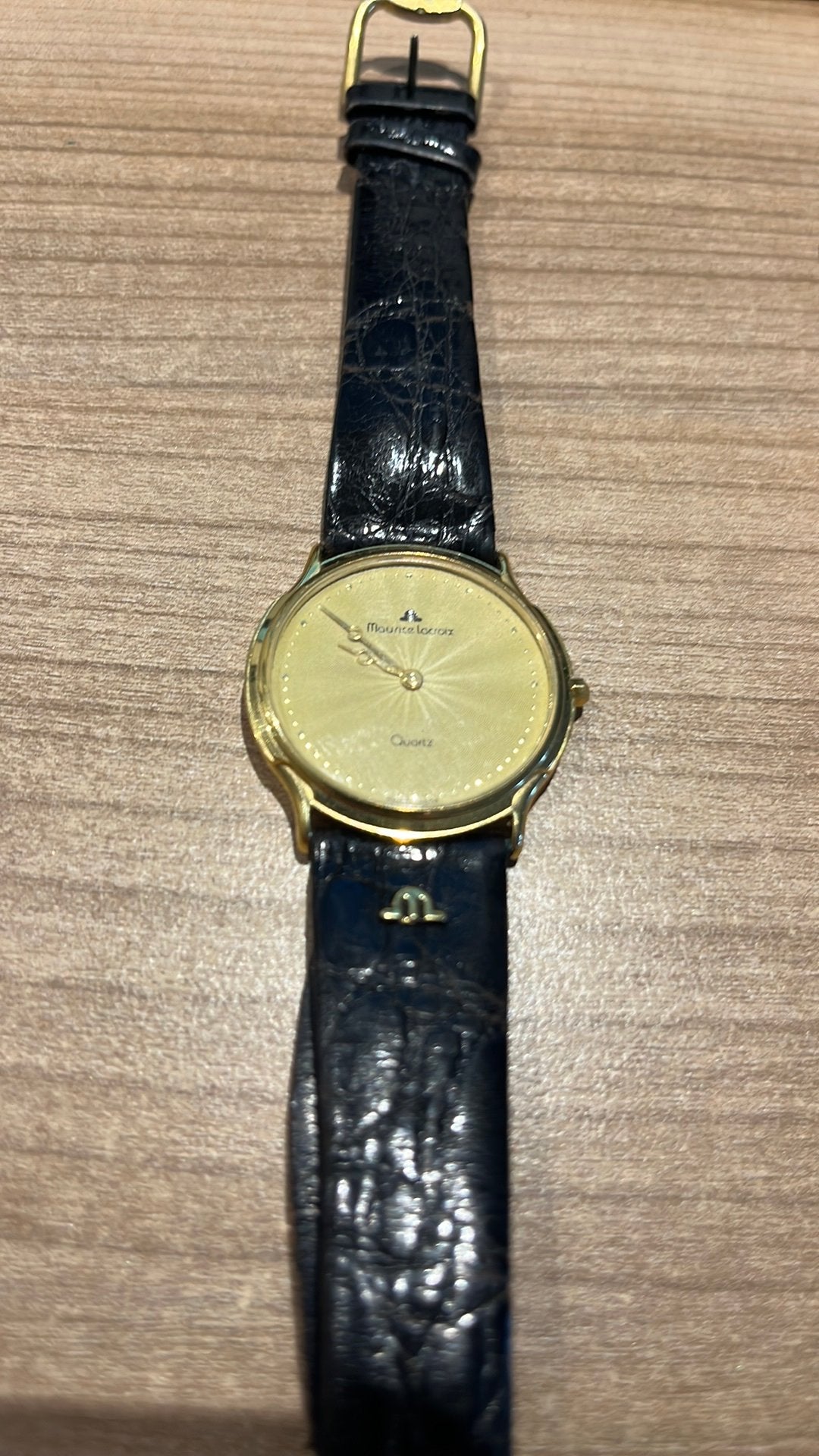 Maurice Lacroix Quartz horloge met leren bandje, Polshorloge, Goud, Ophalen, Overige merken