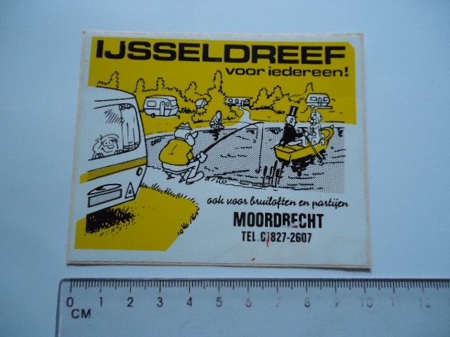sticker oud Moordrecht IJSSELDREEF vissen bruiloft strip ret, Ophalen of Verzenden, Zo goed als nieuw, Bedrijf of Vereniging