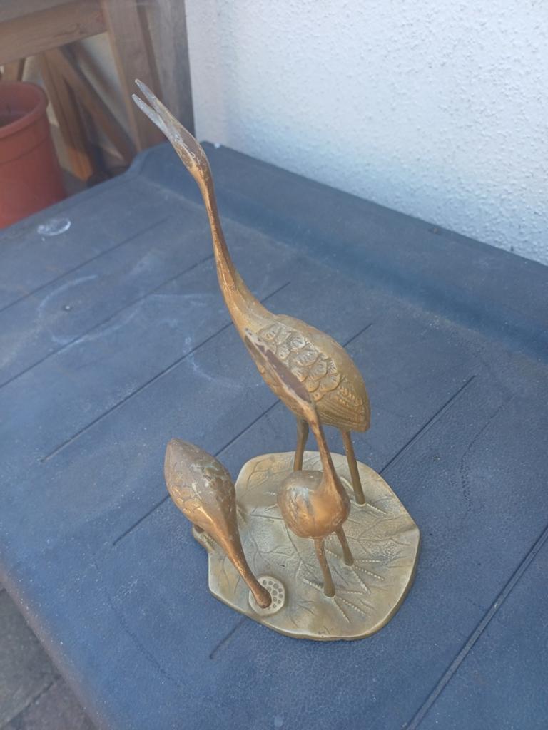 Bijzonder hollywood regency  3 kraanvogels massief  messing, Ophalen of Verzenden