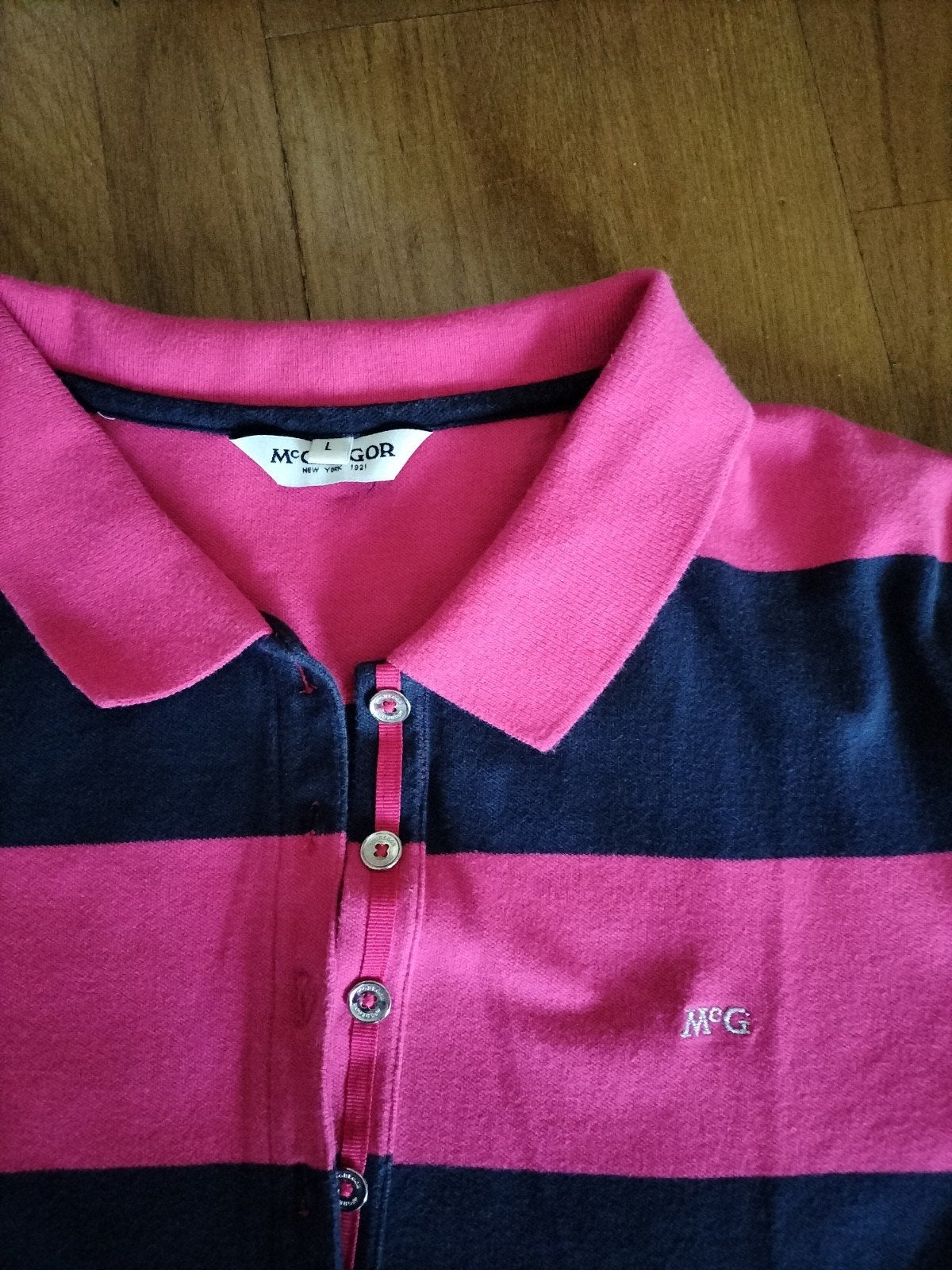 McGregor polo shirt roze/blauw gestreept, McGregor, Maat 42/44 (L), Ophalen of Verzenden, Korte mouw