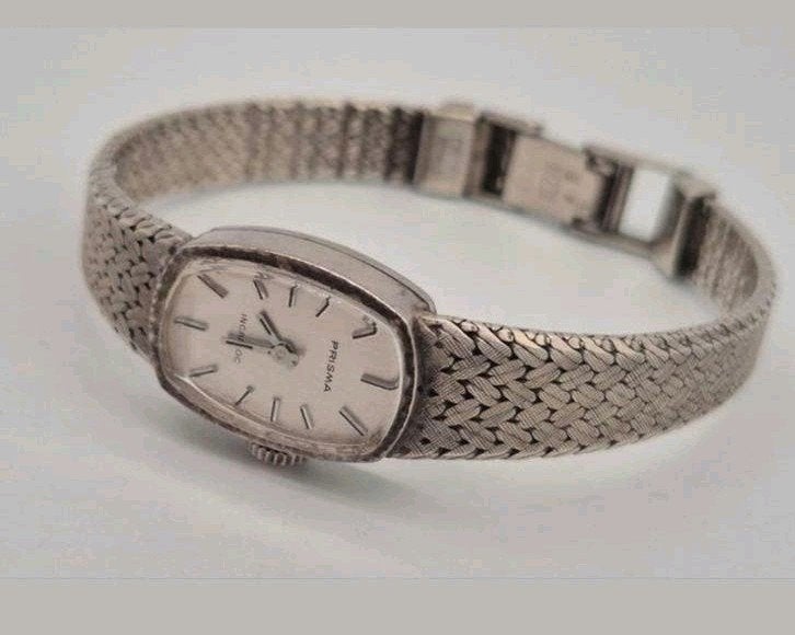 Mooie vintage zilveren Prisma horloge, Verzenden, Gebruikt, Zilver, Zilver