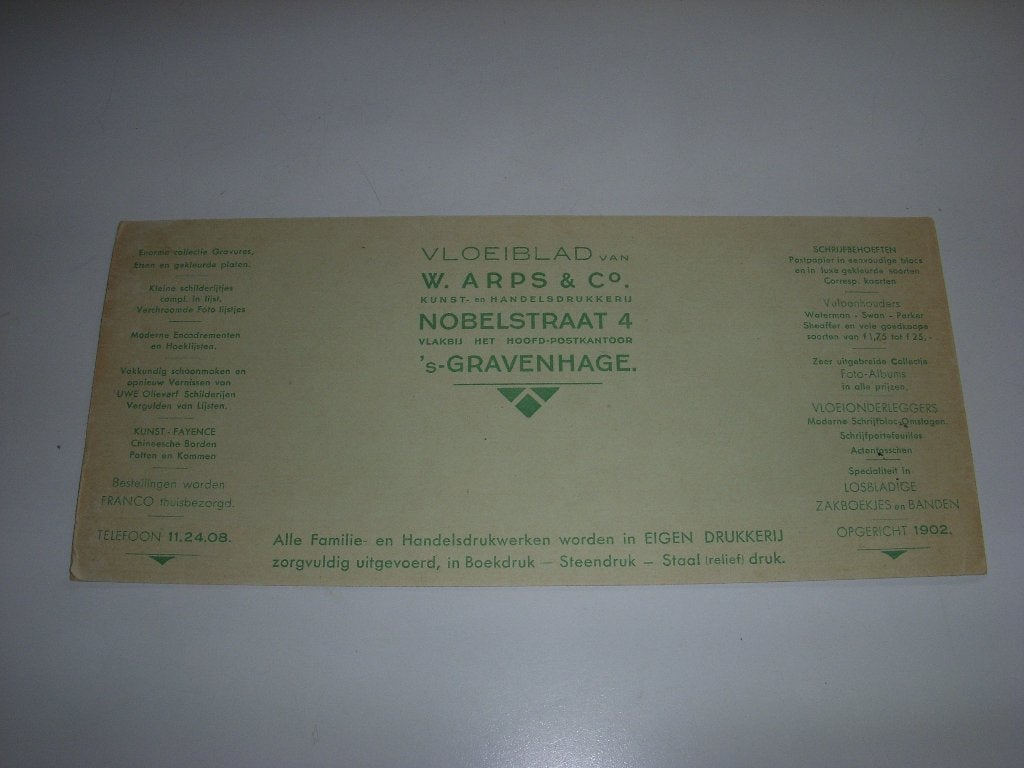 Vloeiblad W. Arps & Co kunst handelsdrukkerij 's Gravenhage, Ophalen of Verzenden, Gebruikt, Gebruiksvoorwerp